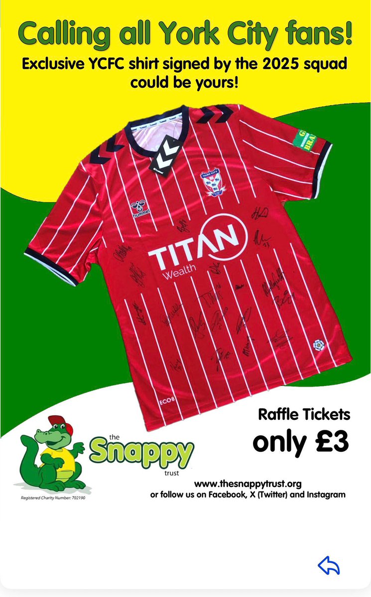 sueclaytonart's tweet image. Great opportunity to win this #ycfc shirt signed by the 2025 squad. Raising money for SNAPPY.
A brilliant charity very close to James and my heart. Please support if you can
justgiving.com/page/anne-stam…