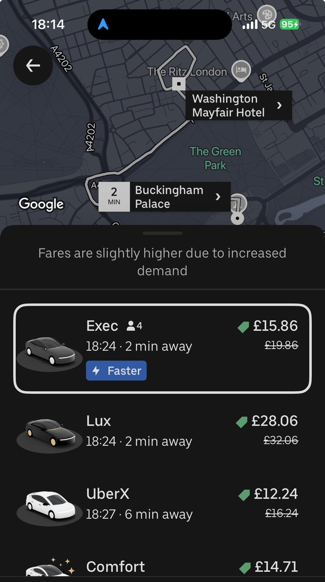 Just don’t understand if you’ve been invited to Buckingham Palace, why you’d squeeze into a Kia Niro or Prius?

Not to mention price…this was £9.60 in my taxi…