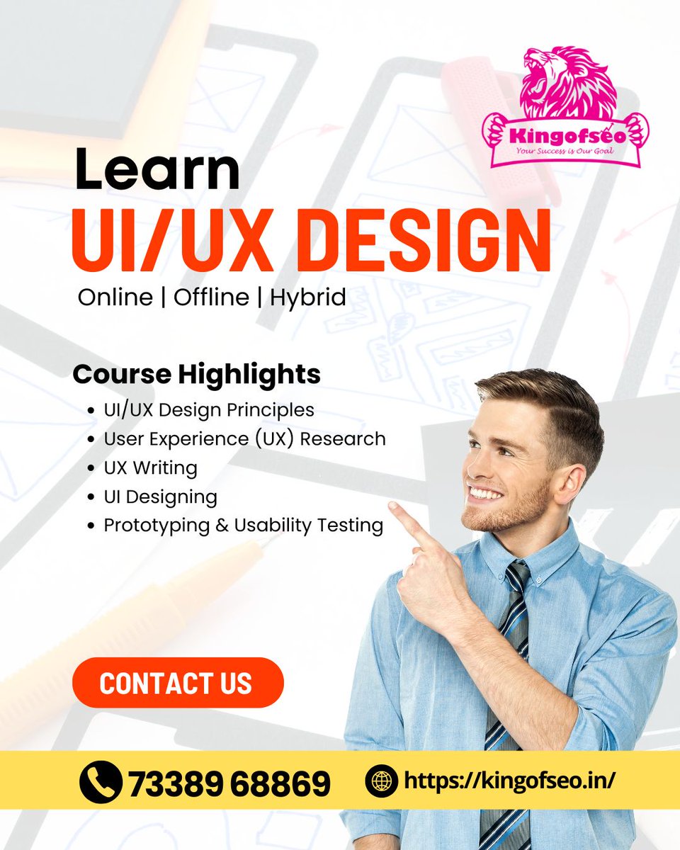 KingofseoIndia's tweet image. Join our UI/UX Design Course – available Online, Offline & Hybrid.
📍Enroll now: 73389 68869
🌐 kingofseo.in
👨💻 #UIUXDesignCourse #UXResearch #WireframeDesign #UIPrototyping #UXWriting #OnlineDesignCourse #UXDesignChennai #LearnUIUX #DigitalDesignTraining #Kingofseo