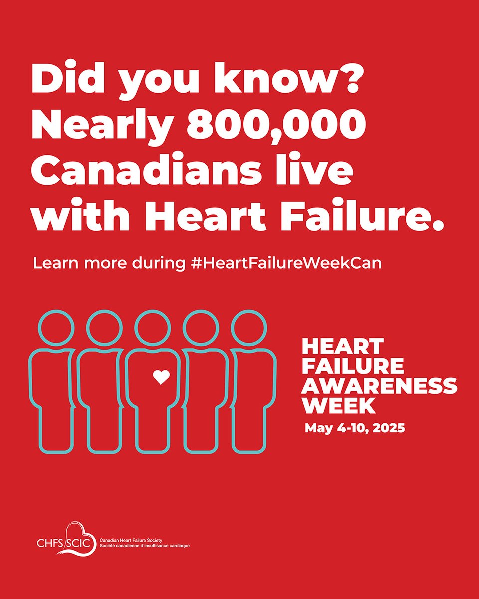 Did you know nearly 800,000 Canadians live with heart failure? During Heart Failure Awareness Week 2025, let's work together to spread awareness and improve outcomes.
Signs of heart failure include: shortness of breath, fatigue, swelling in feet,
ankles, legs and stomach, and a