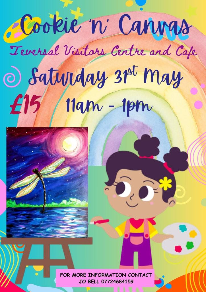Cookie 'n' Canvas- For adults and children 6+
At Teversal Visitors Centre and Cafe 

Saturday 31st May 11am - 1pm 
🍪 🖌🎨 COOKIE 'N' CANVAS 
£15 (tickets only needed for those who are painting)

To book tickets, follow the link;
buytickets.at/muralsandwalla…