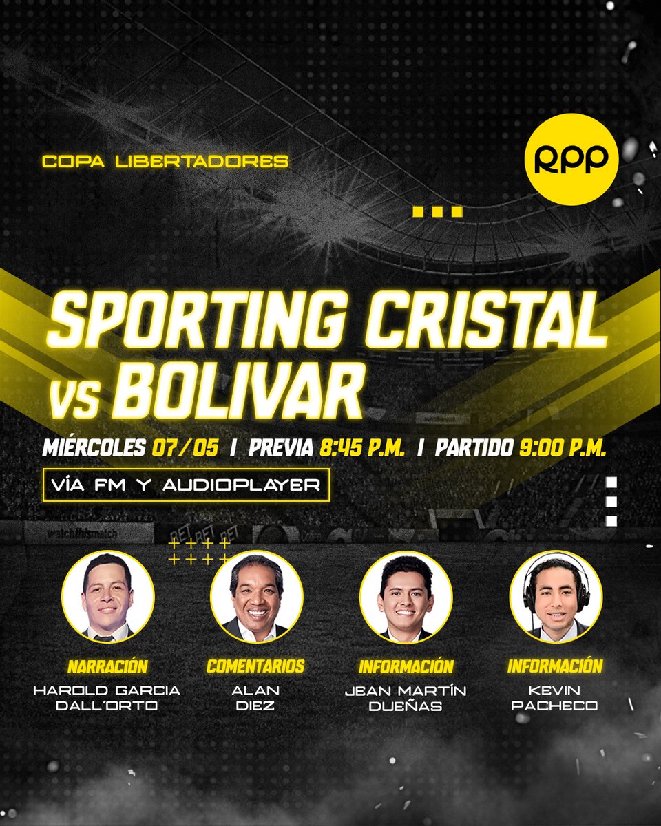 💥⚽ ¡La hora de la verdad!
Sporting Cristal se enfrenta a Bolívar buscando sumar de a tres para seguir en la lucha de un pase a los octavos de final de la Copa Libertadores <a href="/RPPDeportes/">Fútbol Como Cancha - Oficial</a> 
¿Quién ganará? ¡Te leemos en los comentarios! 👇

⏰ Hoy, desde las 8:45 p. m.
🎙️