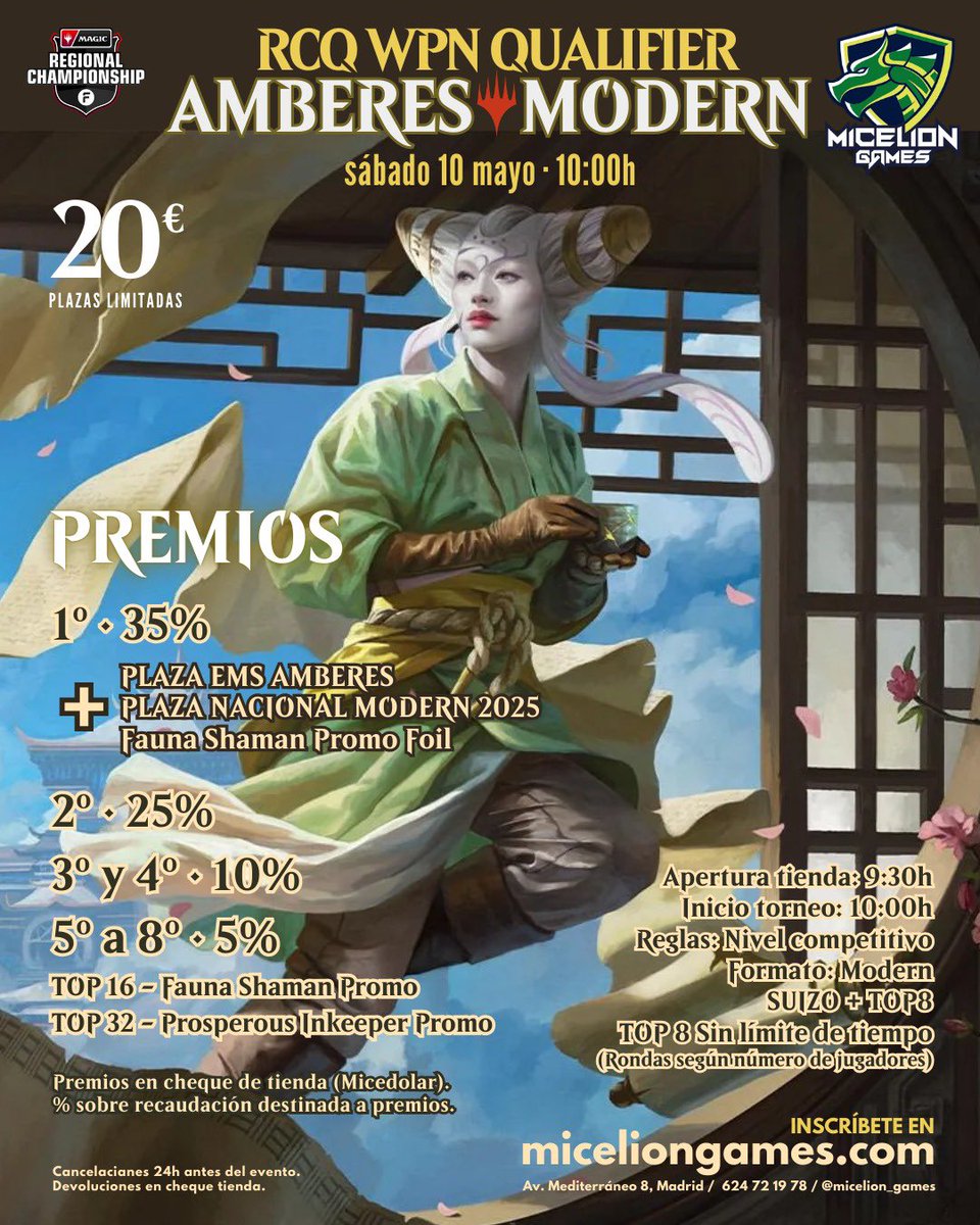 miceliongames (@miceliongames) on Twitter photo 🚨 RCQ Amberes 🚨
🗓️ 10 de Mayo - 10:00h
📝 Formato: Modern
ℹ️ Será necesaria enviar la lista torneos@miceliongames.com
➡️ Plaza para RC de Amberes + Plaza para el Nacional
#MicelionGames #RCQ 🚨 RCQ Amberes 🚨
🗓️ 10 de Mayo - 10:00h
📝 Formato: Modern
ℹ️ Será necesaria enviar la lista torneos@miceliongames.com
➡️ Plaza para RC de Amberes + Plaza para el Nacional
#MicelionGames #RCQ