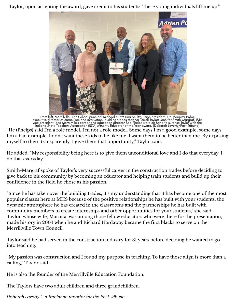 Check out the article on <a href="/MHS_Pirates_CTE/">CTE @ Merrillville HS</a> Instructor, Terrell Taylor, from the <a href="/PostTrib/">PostTrib</a> 
#pirateproud