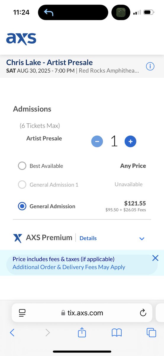 bakerbocker's tweet photo. @chrislake are you aware your red rocks presale price is $122? Pretty insane even for red rocks https://t.co/tJaFS3WIFA