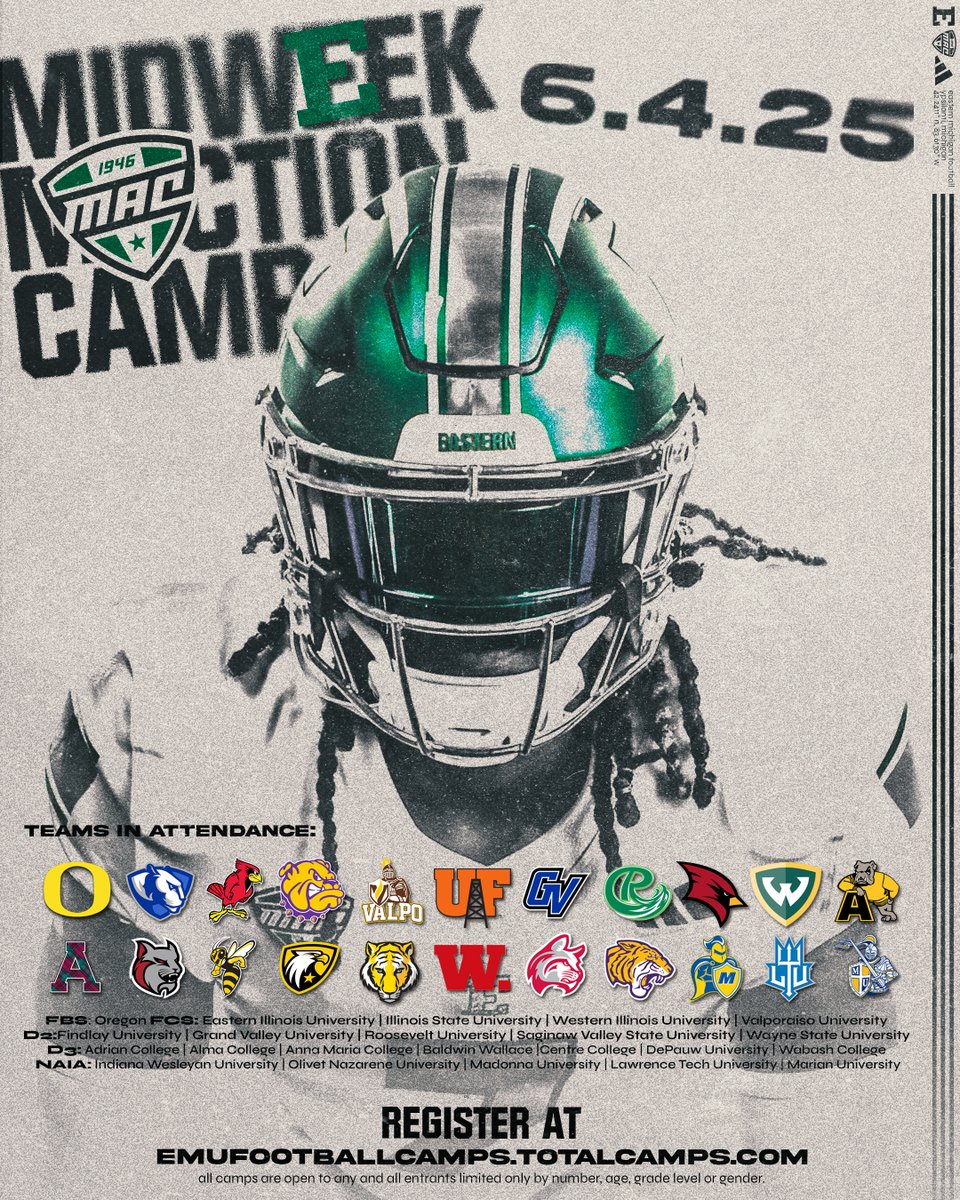 ‼️ FOUR WEEKS AWAY ‼️

Our June 4th MACtion Camp keeps growing!  Come Out, Show Out, and Be Seen!  

𝗢𝗟/𝗗𝗟 𝘄𝗶𝗹𝗹 𝗯𝗲 𝗽𝗮𝗱𝗱𝗲𝗱!  

Register below ⬇️ 
emufootballcamps.totalcamps.com 

#ETOUGH⛓️