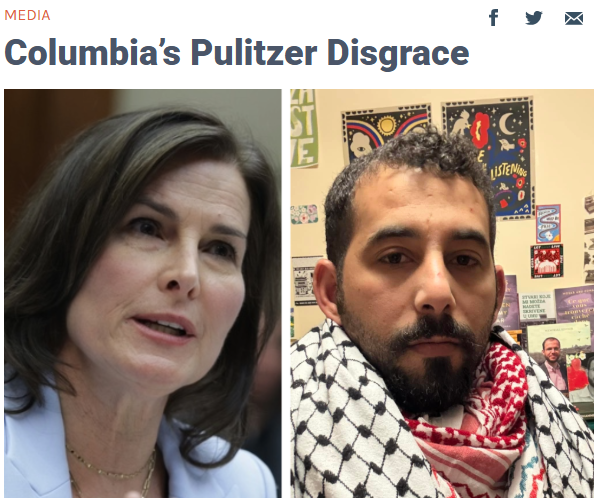 🚨 COLUMBIA DOUBLES DOWN 🚨

The Pulitzer Prize just went to a Hamas apologist who labeled kidnapped Jewish hostages as "killers" not worthy of empathy.

Yep. That’s who Columbia University crowned as worthy of journalism’s highest honor.

Disgusting.