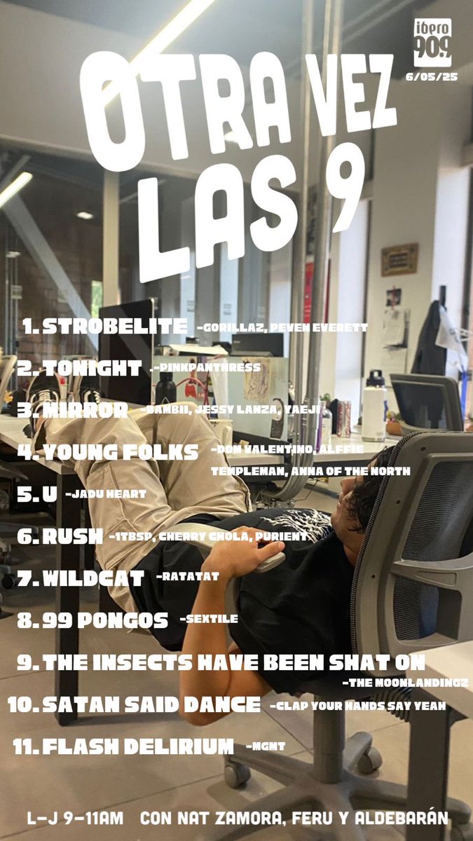 no trae el saco de david byrne, pero sí una postura típica de una persona neurotípica. acá la playlist del programa de ayer👼🏽.

nos escuchamos mañana cuando sean #otravezlas9.