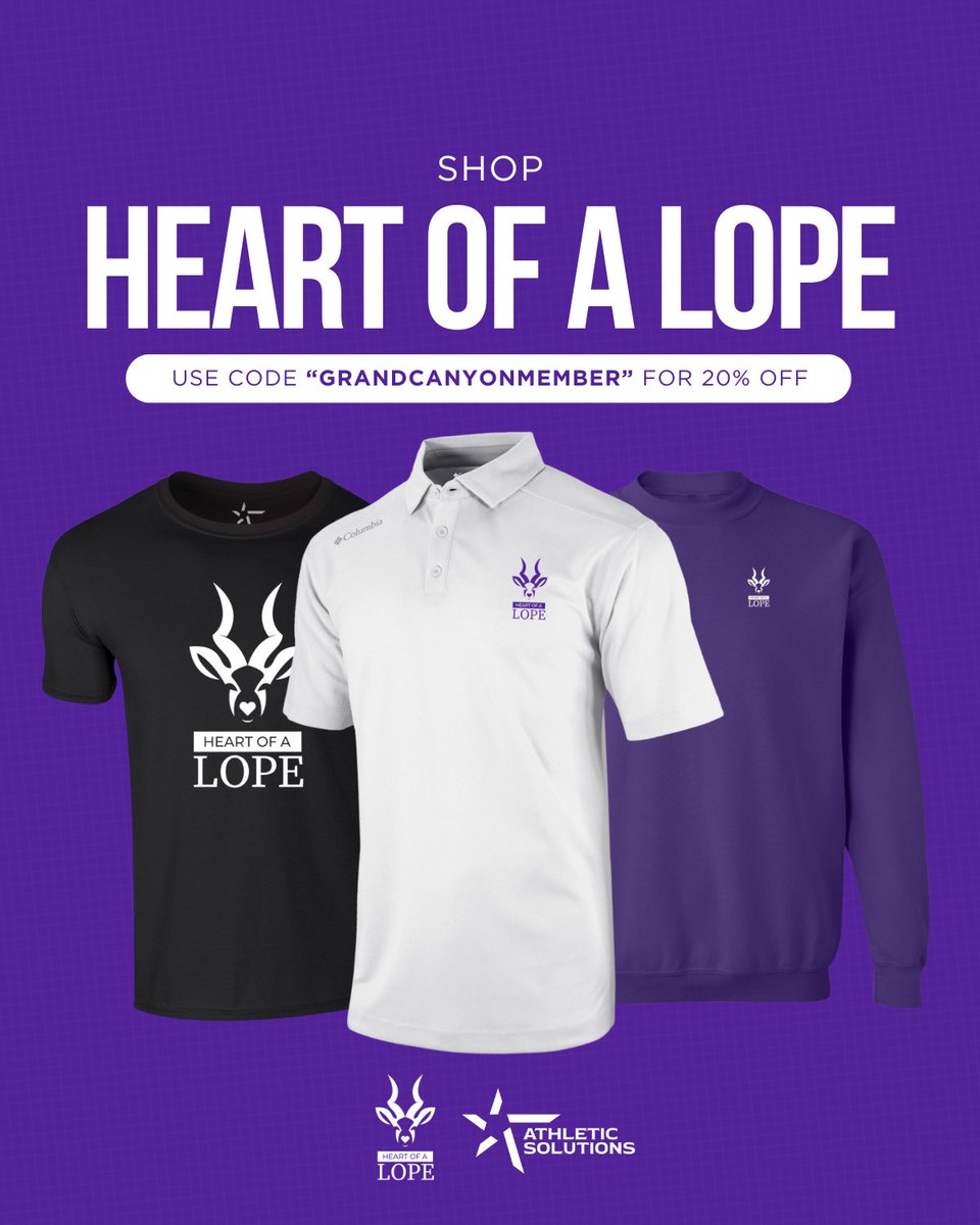 Did you know the Heart of a Lope Shop is officially LIVE? 👀🛒

You can grab exclusive HOAL gear and support Lope student-athletes with every purchase!

Plus, snag 20% OFF every order with promo code "GRANDCANYONMEMBER"— don't wait, shop now!!!

SHOP 🔗 gculopes.athsolutions.shop