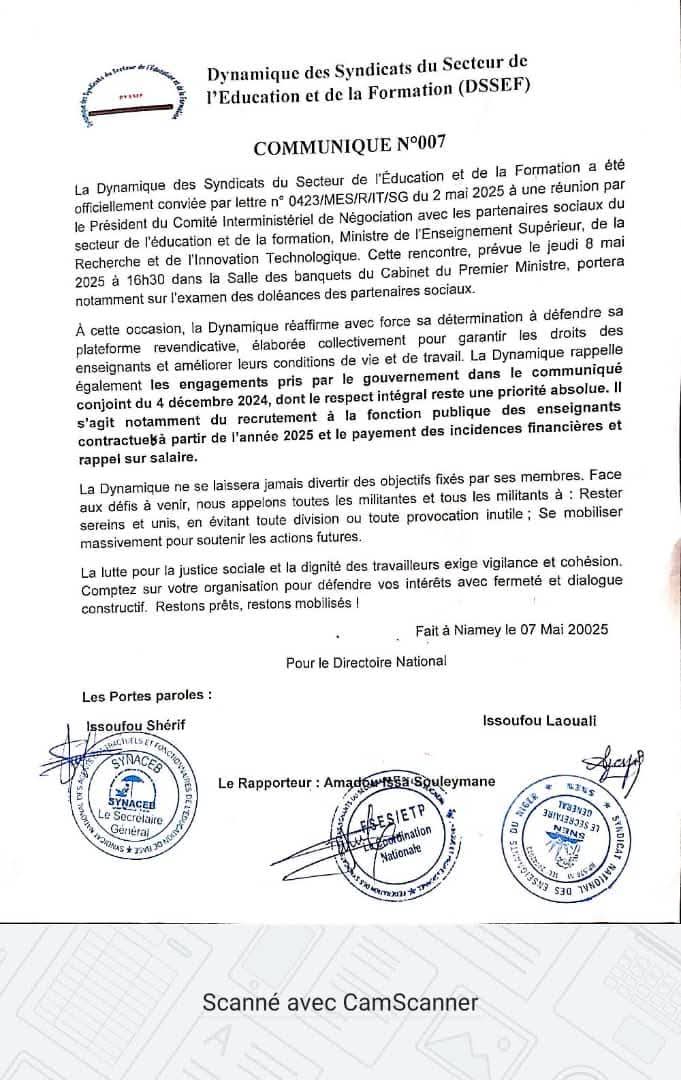 aboubacarybarma's tweet photo. #Niger #Education 
Communiqué de la Dynamique des #syndicats du secteur de l'éducation et de la formation (#DSSEF) https://t.co/T6cLkwKqDI