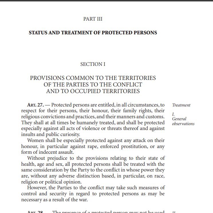 sidhant's tweet photo. 🧵Pakistan violates LoC Ceasefire. 
Pakistan's acts along LoC clearly constitute a war crime according to several international conventions and understandings.
Detailing:

Fourth Geneva Convention (1949) – Protection of Civilian Persons in Time of War

1. Article 27: “Protected persons are entitled, in all circumstances, to respect for their persons, their honour, their family rights, their religious convictions and practices, and their manners and customs.”
2. "Protected persons" refers to individuals who are not or no longer taking part in hostilities and are therefore entitled to special protections during times of war or armed conflict.
3. Article 32 prohibits “measures of brutality whether applied by civilian or military agents.”