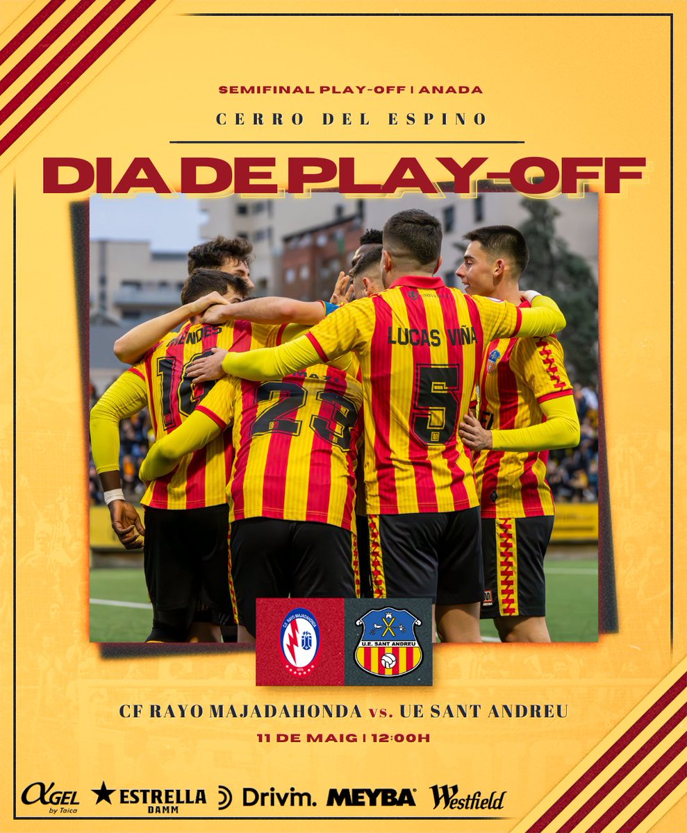 Unió Esportiva Sant Andreu (@uesantandreu) on Twitter photo ⚔️ 𝐃𝐈𝐀 𝐃𝐄 𝐏𝐋𝐀𝐘-𝐎𝐅𝐅, 𝐃𝐈𝐀 𝐃𝐄 𝐒𝐄𝐌𝐈𝐅𝐈𝐍𝐀𝐋 🔥
🏟️ El Sant Andreu visita el <a href="/RMajadahonda/">CF Rayo Majadahonda 🤍⚡️💙</a> a les 12:00h al Cerro del Espino!
📻 Retransmissió a Twitch: twitch.tv/uesantandreu19…
🖥️ En directe a <a href="/btvesports/">btv esports</a> i <a href="/esport3/">Esport3</a>
Endavant, quadribarrats! 🟡🔴 ⚔️ 𝐃𝐈𝐀 𝐃𝐄 𝐏𝐋𝐀𝐘-𝐎𝐅𝐅, 𝐃𝐈𝐀 𝐃𝐄 𝐒𝐄𝐌𝐈𝐅𝐈𝐍𝐀𝐋 🔥
🏟️ El Sant Andreu visita el <a href="/RMajadahonda/">CF Rayo Majadahonda 🤍⚡️💙</a> a les 12:00h al Cerro del Espino!
📻 Retransmissió a Twitch: twitch.tv/uesantandreu19…
🖥️ En directe a <a href="/btvesports/">btv esports</a> i <a href="/esport3/">Esport3</a>
Endavant, quadribarrats! 🟡🔴