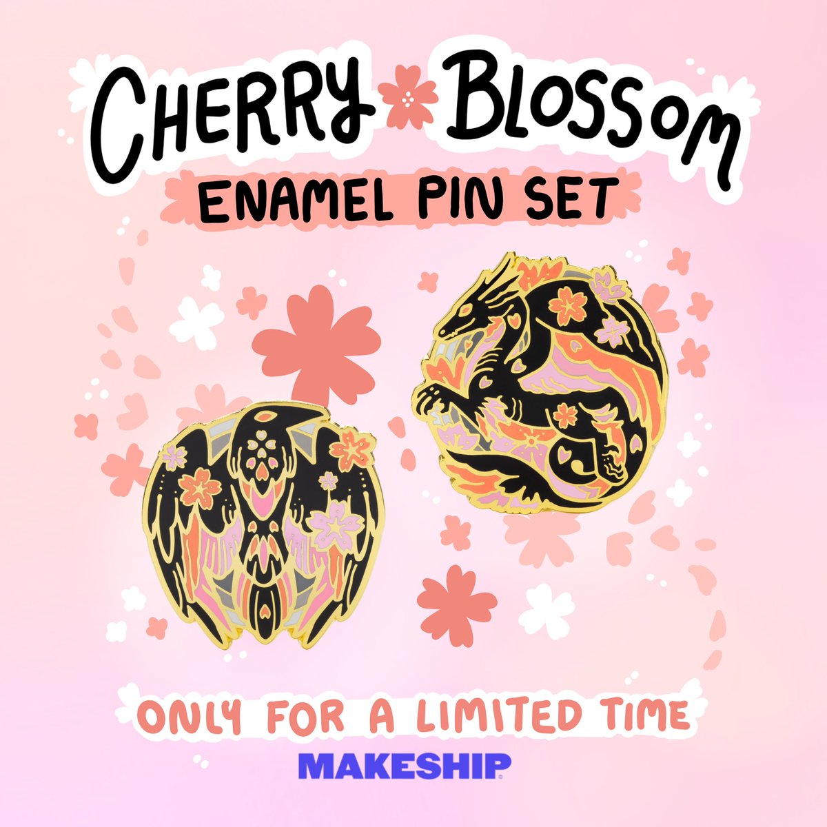 ✨🌸 Cherry blossom dragon and raven pins