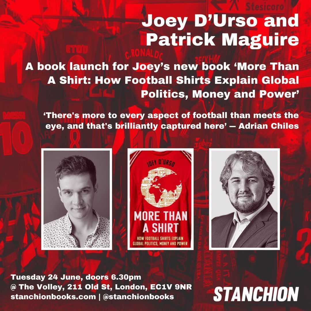 Stanchion - the football bookshop π (@stanchionbooks) on Twitter photo 'Smart, warm and original' - <a href="/MattChorley/">Matt Chorley</a>
Join us for the launch of <a href="/josephmdurso/">Joey D'Urso</a>'s acclaimed new book MORE THAN A SHIRT, a story of 22 football shirts that explain the world taking place at <a href="/TheVolleyLondon/">The Volley</a> on 24 June, chaired by <a href="/patrickkmaguire/">Patrick Maguire</a>.
β‘οΈ stanchionbooks.com/pages/events 'Smart, warm and original' - <a href="/MattChorley/">Matt Chorley</a>
Join us for the launch of <a href="/josephmdurso/">Joey D'Urso</a>'s acclaimed new book MORE THAN A SHIRT, a story of 22 football shirts that explain the world taking place at <a href="/TheVolleyLondon/">The Volley</a> on 24 June, chaired by <a href="/patrickkmaguire/">Patrick Maguire</a>.
β‘οΈ stanchionbooks.com/pages/events
