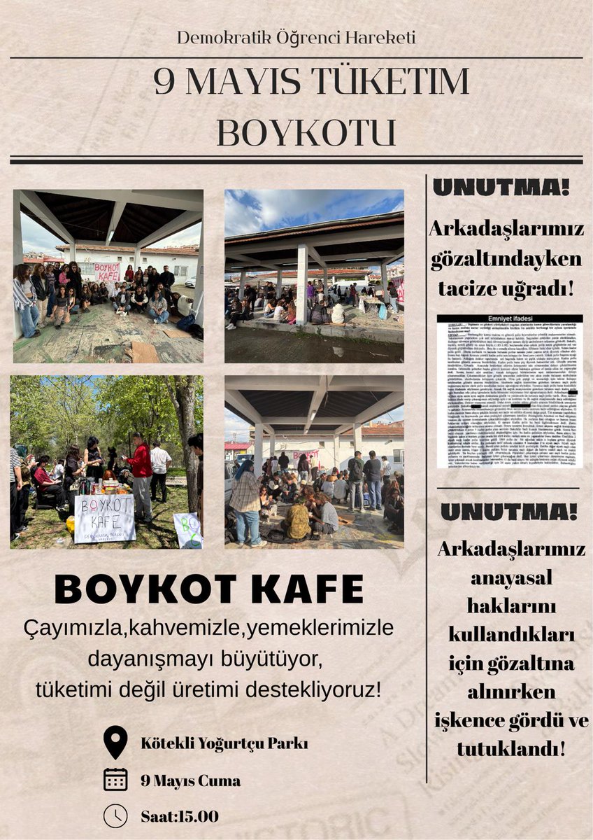 Bu Cuma,Yoğurtçu Parkında Dayanışmamızı Sürdürelim!

Demokratik Öğrenci Hareketi olarak,Yoğurtçu Parkında birleşiyor ve genel boykot çağrısına sahip çıkıyoruz. Haklarımız ve ülkemiz için direniyoruz. Bu cuma, her zamankinden de daha güçlü olacağız.
Hep birlikte!
#msküboykotta
