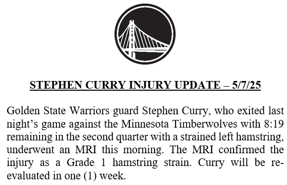 WarriorsPR's tweet photo. Stephen Curry injury update: https://t.co/Pe4cYk7by4