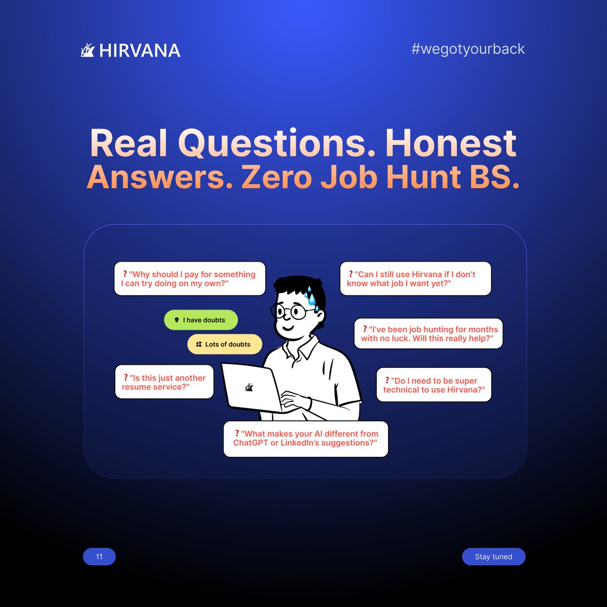 hirvanaa's tweet image. Got questions? We hear ya 🎧
Confused, ghosted, overwhelmed? We got you 💥
We’re breaking it down — one 🔥 question at a time.
Let’s clear the fog on your job hunt 💼✨