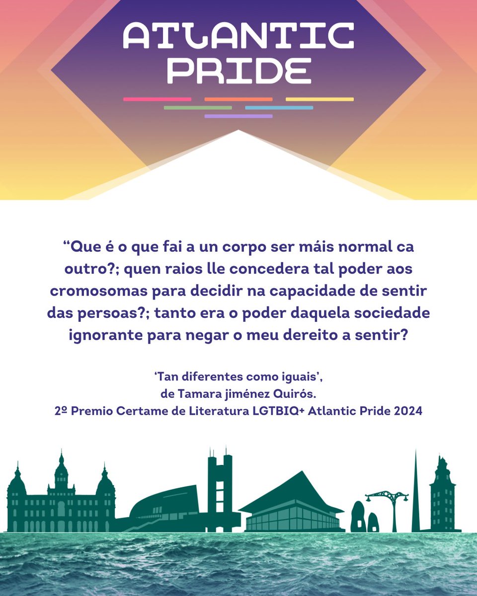 Atlantic Pride (@atlantic_pride) on Twitter photo O Certame de Literatura LGTBIQ+ Atlantic Pride demostra cada ano que as historias teñen poder para remover, emocionar e reivindicar.
📝Se ti tamén tes algo que contar, participa! O prazo está aberto ata o 31 de maio.
➡️atlanticpride.es/certame-litera…
<a href="/OrgulloCoruna/">Orgullo Coruña</a> <a href="/queerunha/">QUEERuña cultura #LGTB</a> <a href="/bibcoruna/">Bibliotecas Coruña</a> O Certame de Literatura LGTBIQ+ Atlantic Pride demostra cada ano que as historias teñen poder para remover, emocionar e reivindicar.
📝Se ti tamén tes algo que contar, participa! O prazo está aberto ata o 31 de maio.
➡️atlanticpride.es/certame-litera…
<a href="/OrgulloCoruna/">Orgullo Coruña</a> <a href="/queerunha/">QUEERuña cultura #LGTB</a> <a href="/bibcoruna/">Bibliotecas Coruña</a>