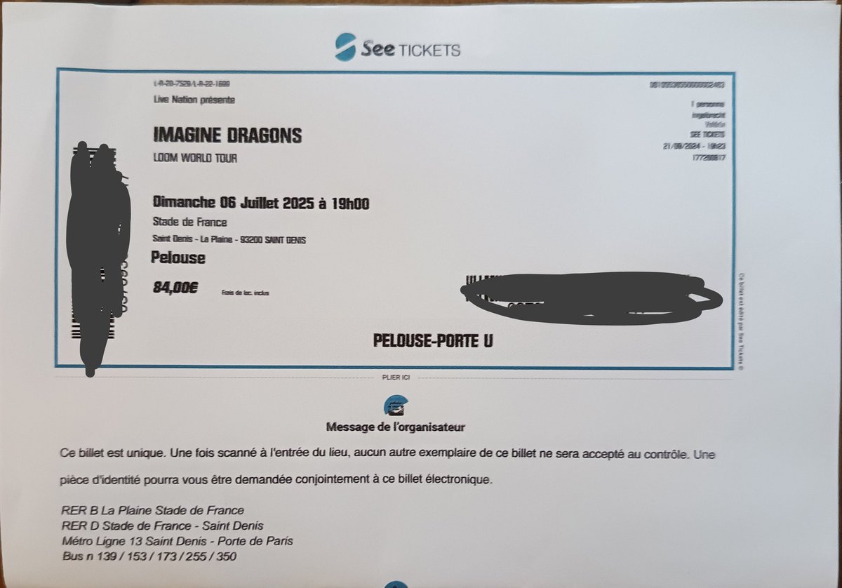 lea_PierreDM's tweet photo. Je vends une place pour imagine dragons pour le 6 juillet au stade de France en fosse. https://t.co/Wy6nmMxJnd