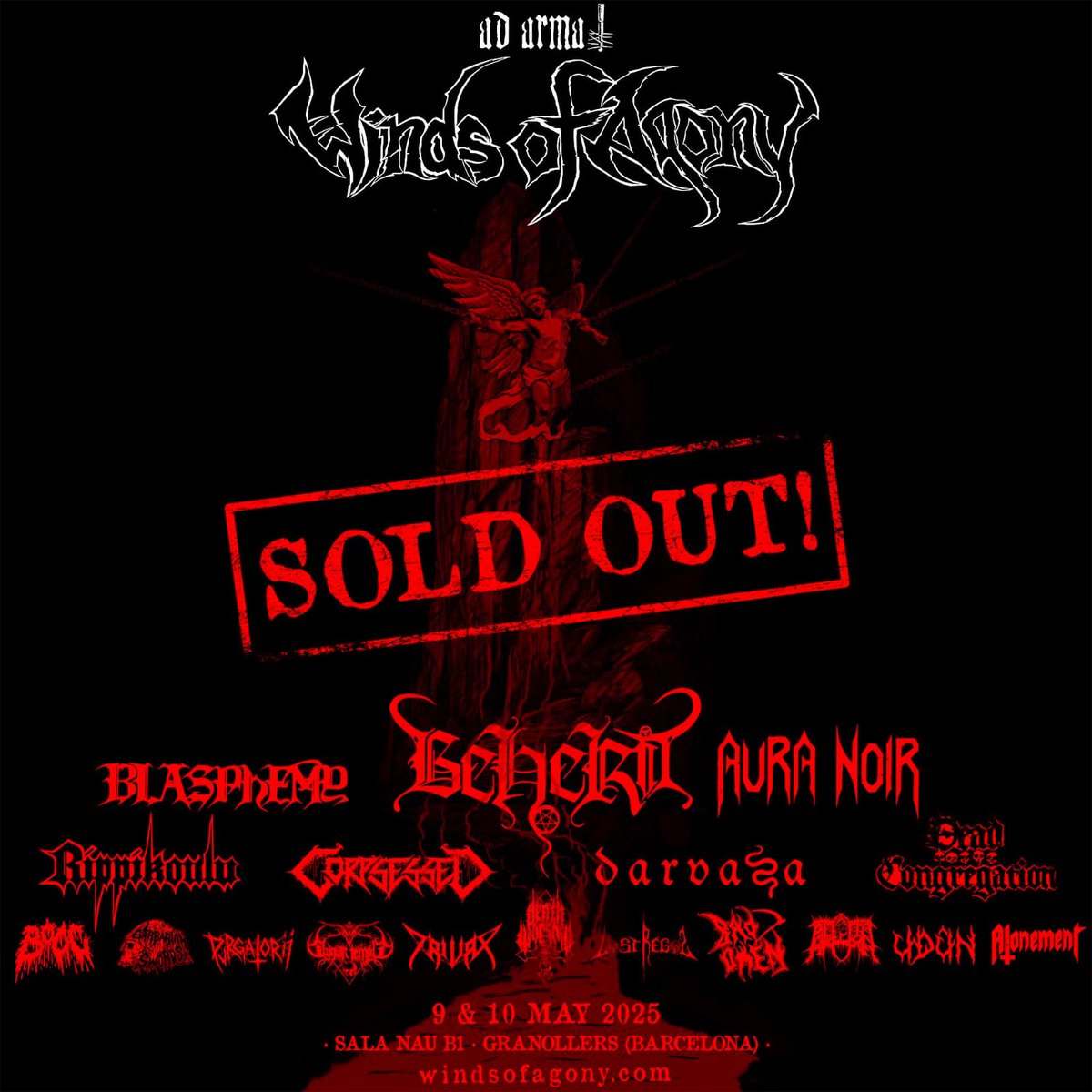 😱🔥 ¡El Winds Of Agony agota todos los tickets! Más allá de 15 abonos de cortesía disponibles el viernes en taquilla, sold out total. ¡¡Este finde, festival legendario!! Gracias a todas las personas que han hecho posible que el culto, por fin, también sea posible aquí.