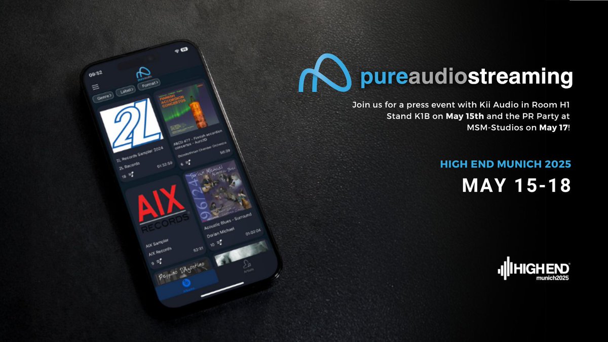 pureaudiostream's tweet photo. Join us at High End Munich 2025 for a first listen of Pure Audio Streaming—the world’s first immersive, lossless platform. Learn more https://t.co/IdWVdszatg #PureAudioStreaming #highendmunich2025 #LosslessAudio #artistconnection #auro3d https://t.co/Df9I0pzyU6