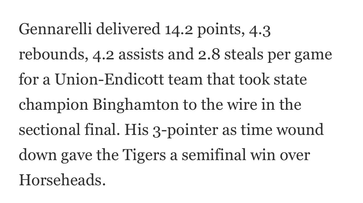 Joey Gennarelli Jr (@jgennarelli2026) on Twitter photo Thank you to the NYS Sportswriter Association & PressConnects for naming me 12th team All-State and 5th in the Elite 15! <a href="/pressconnects/">pressconnects</a> <a href="/UECSDTigers/">UECSD Tigers</a> Thank you to the NYS Sportswriter Association & PressConnects for naming me 12th team All-State and 5th in the Elite 15! <a href="/pressconnects/">pressconnects</a> <a href="/UECSDTigers/">UECSD Tigers</a>
