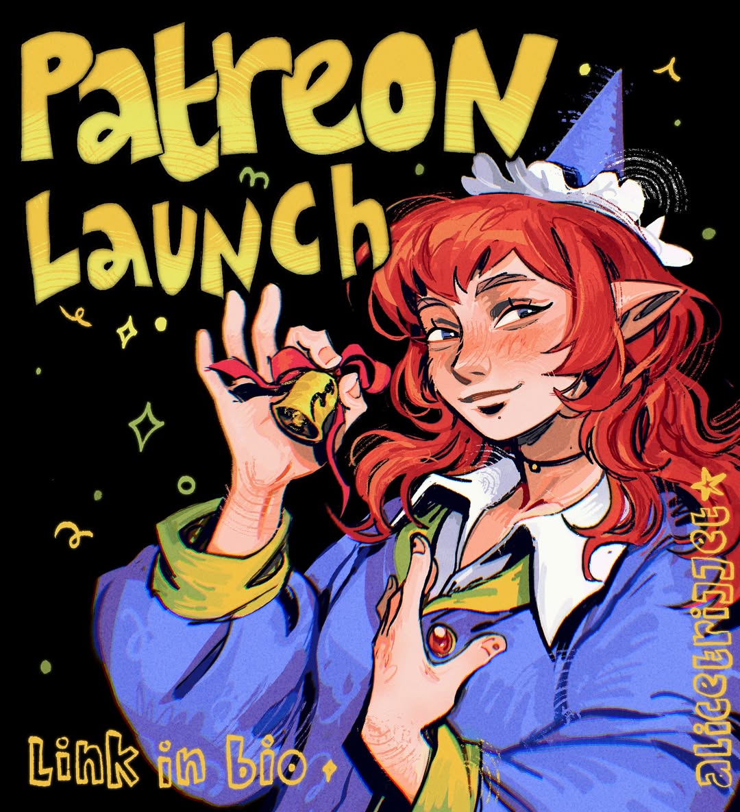 I’m so excited to finally announce that my Patreon page is live!  💓 WIPs, sketches, stickers(!!) and postcards(!!!) are available for subscribers!

Your support means the world to me💞 I welcome you to join me over there!
patreon.com/alicetrijjet