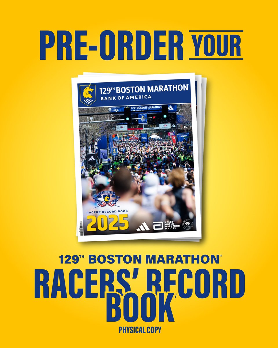 Boston Marathon (@bostonmarathon) on Twitter photo π¨Pre-Order Your Results Book TODAY (Limited Print Edition)π¨
The 129th Boston Marathon presented by <a href="/BankofAmerica/">Bank of America</a> Results Book is a must-have keepsake for all Boston Marathoners.
Pre-order yours today at store.newengland.com/boston-marathoβ¦ ππ
#Boston129 #MeetTheMoment #MomentMet π¨Pre-Order Your Results Book TODAY (Limited Print Edition)π¨
The 129th Boston Marathon presented by <a href="/BankofAmerica/">Bank of America</a> Results Book is a must-have keepsake for all Boston Marathoners.
Pre-order yours today at store.newengland.com/boston-marathoβ¦ ππ
#Boston129 #MeetTheMoment #MomentMet