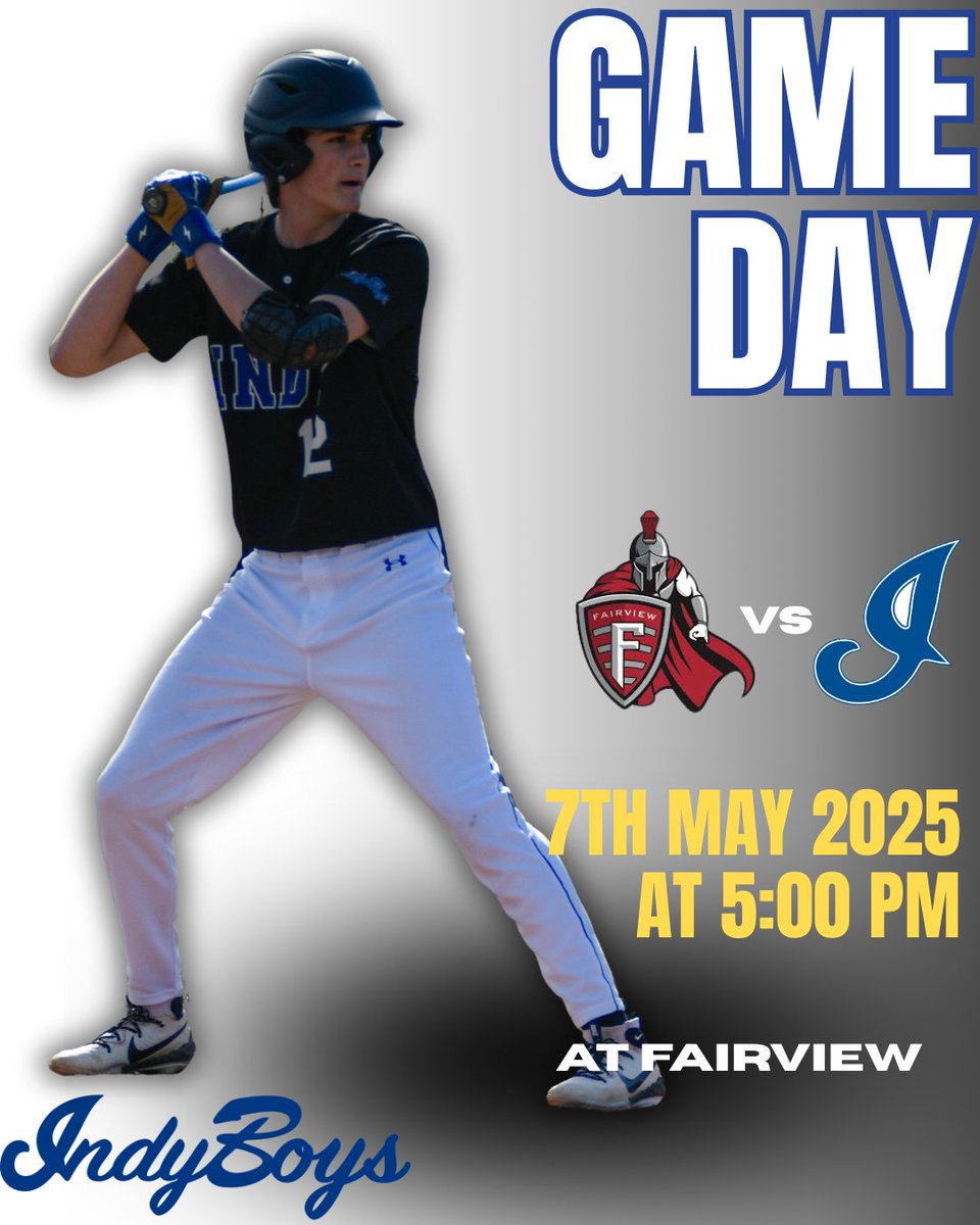 GAMEDAY for the IndyBoys. Travel to Fairview for a 5:00 first pitch!