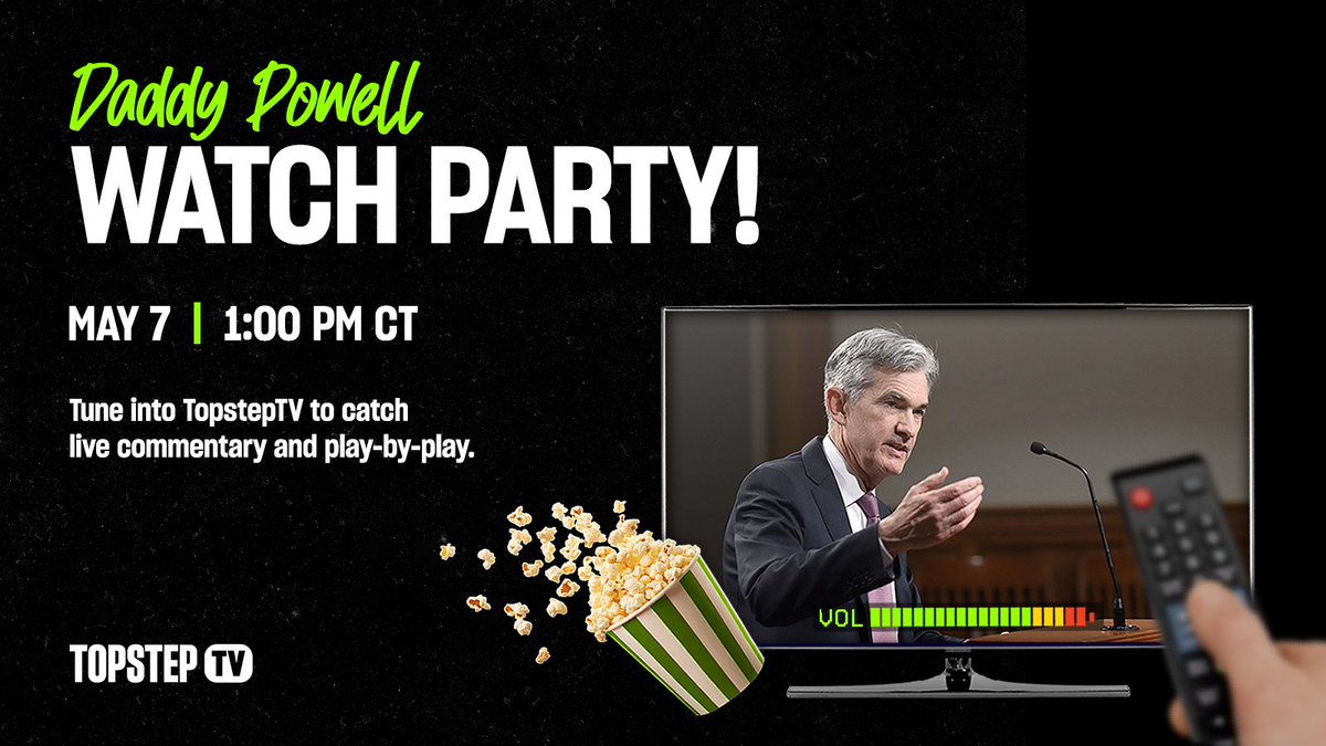 Topstep's tweet photo. 🚨 LIVE NOW: FOMC Watch Party 🚨

Join us as we stream Powell’s remarks &amp; Q&amp;A — happening 1 PM CT!
📊 Hear real-time analysis from @CoachDBA, @ItsCoachJay &amp; David Green.

Let’s break it down together on @TopstepTV 👉 https://t.co/t2US7Cea4q

#FOMC #TopstepTV #PowellLive https://t.co/E88lZa4RtD