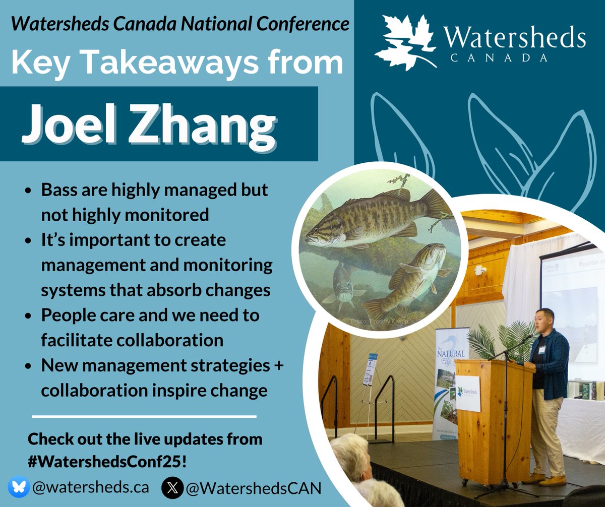 Watersheds Canada (@watershedscan) on Twitter photo We're still thinking about Joel Zhang (<a href="/joelzhang_sci/">Joel Zhang</a>)'s powerful presentation at #WatershedsConf25: 'Rethinking Black Bass management β populations, habitats and people'.
Here are 4 takeaways from his presentation:
π Bass are highly managed but are not highly monitored
π We're still thinking about Joel Zhang (<a href="/joelzhang_sci/">Joel Zhang</a>)'s powerful presentation at #WatershedsConf25: 'Rethinking Black Bass management β populations, habitats and people'.
Here are 4 takeaways from his presentation:
π Bass are highly managed but are not highly monitored
π