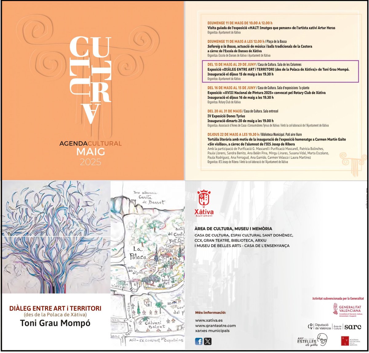 El día 15 en la Casa de Cultura de <a href="/Xativa/">Ajuntament de Xàtiva</a> se inaugura "Diálogo entre Arte y Territorio", una exposición del artista Toni Grau que desarrolla su obra en #LaPolaca, un inspirador paraje natural donde el pintor tiene su taller <a href="/portaldexativa/">Portal de Xàtiva</a> <a href="/XativaTurisme/">Xàtiva Turisme</a> <a href="/Xativa/">Ajuntament de Xàtiva</a> <a href="/radioxativaser/">Radio Xàtiva Cadena SER</a>
