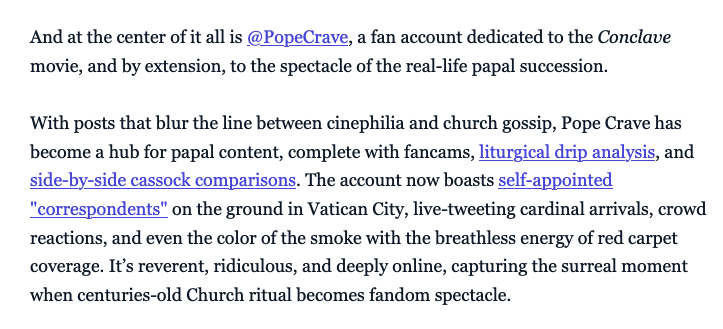 Pope Crave has received the divine mandate of <a href="/mashable/">Mashable</a>! Mainstream media will know us and they will fear us.
