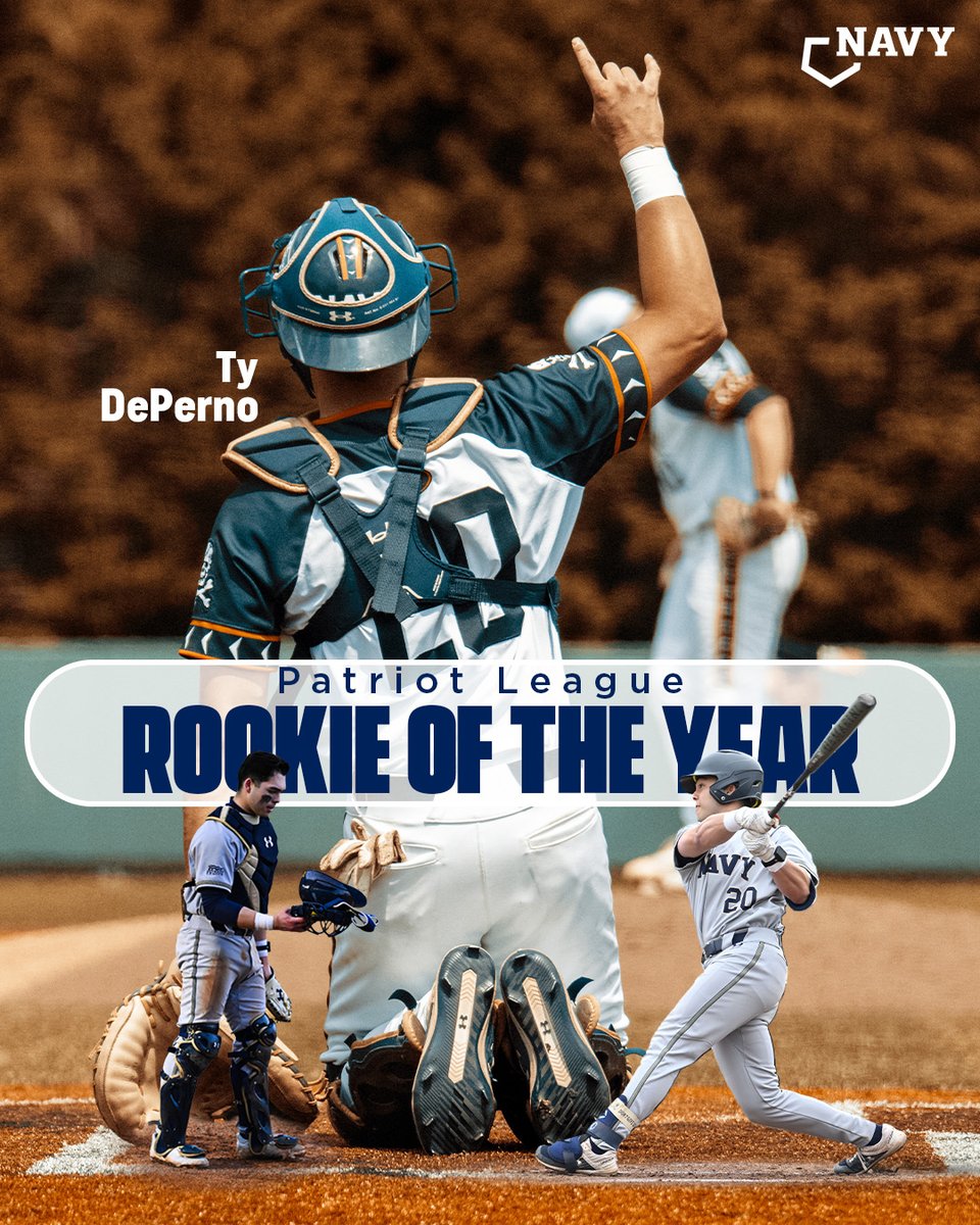 NavyBaseball's tweet image. TDP ➡️ ROY

Congrats to catcher Ty DePerno on being named the @PatriotLeague Rookie of the Year!

#GoNavy | @PatriotLeagueHQ | @midmajors_d1