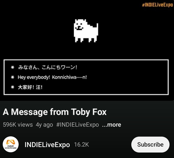 dailytobytrivia's tweet photo. At Indie Live Expo 2020, Toby Fox left a message for indie game creators. https://t.co/9RjfL3V62V