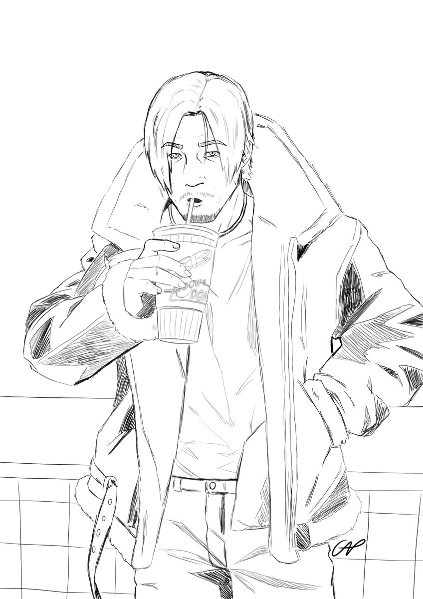 gapDelo's tweet image. Old Man Leon having a sip  - Sketch 
#ResidentEvil  #LeonKennedy #REBHFun 
(What is he drinking?)
