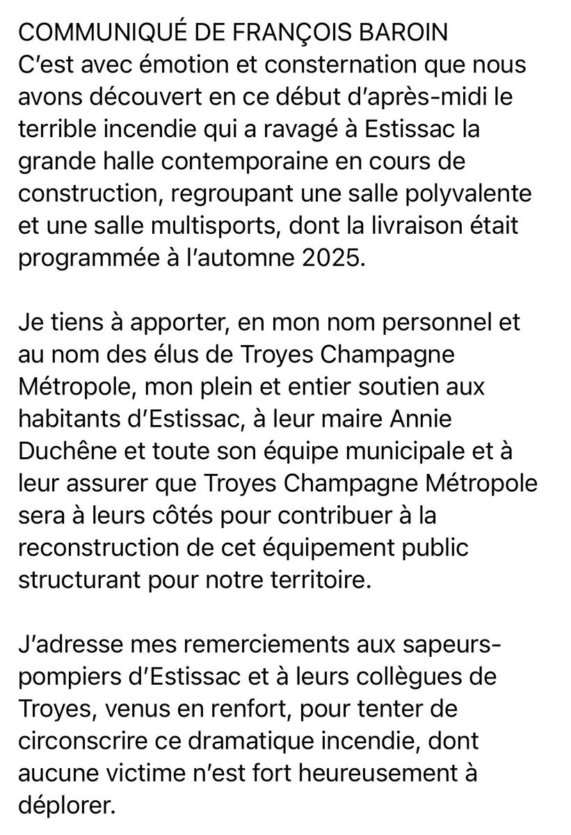 VilledeTroyes's tweet photo. COMMUNIQUÉ DE FRANÇOIS BAROIN https://t.co/IKER8foVyp