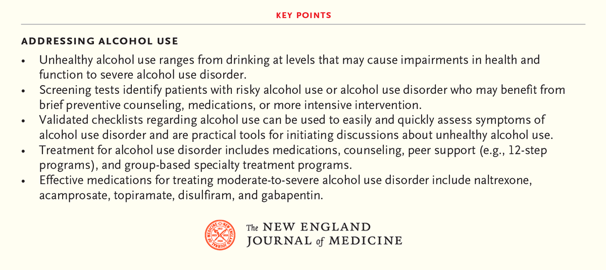 Unhealthy alcohol use is drinking that can have negative health effects and ranges from drinking that exceeds recommended limits to severe alcohol use disorder.  

Learn more in a new Clinical Practice article: nej.md/3Ewr3Ax