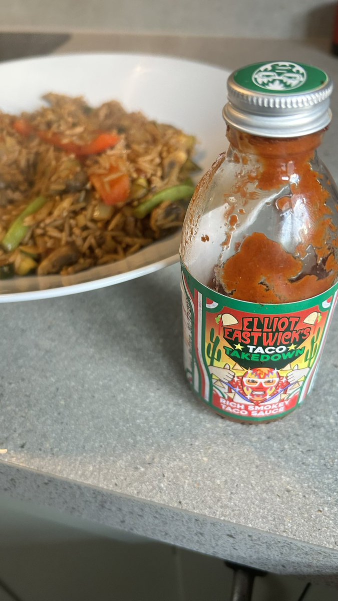 Dirty rice with a dollop of <a href="/WorldFamousHot1/">ELLIOT EASTWICK’S WORLD FAMOUS HOT SAUCE</a> Taco Takedown? Go on then.