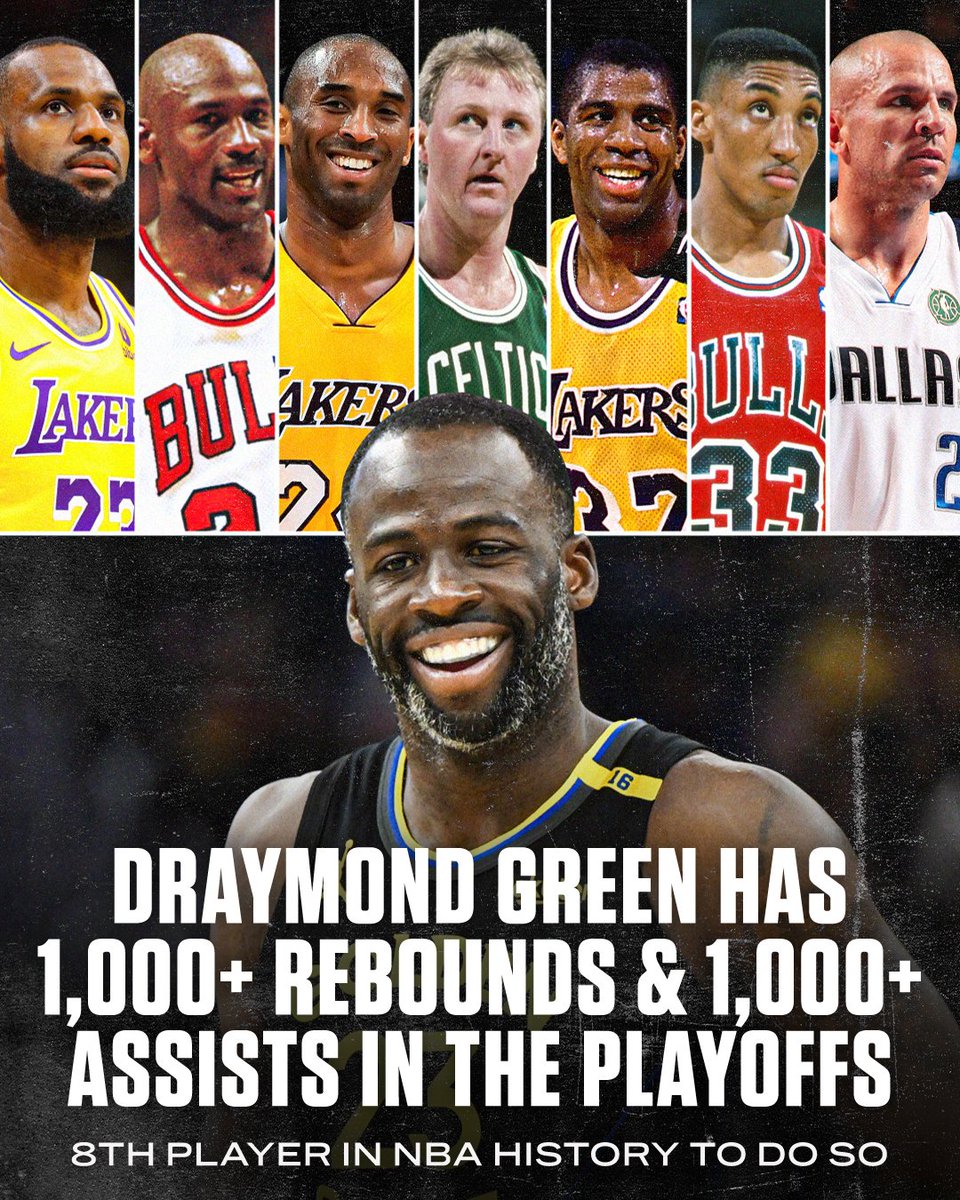 Draymond Green is in some elite company after reaching 1000 rebounds and 1000 assists in the playoffs 🙌