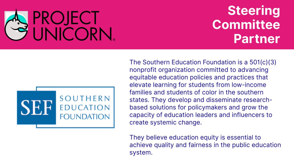projunicorn's tweet image. @projunicorn is excited to announce our newest partner, @SouthernEdFound. Take a look at their work here southerneducation.org #ProjectUnicorn #EdTech