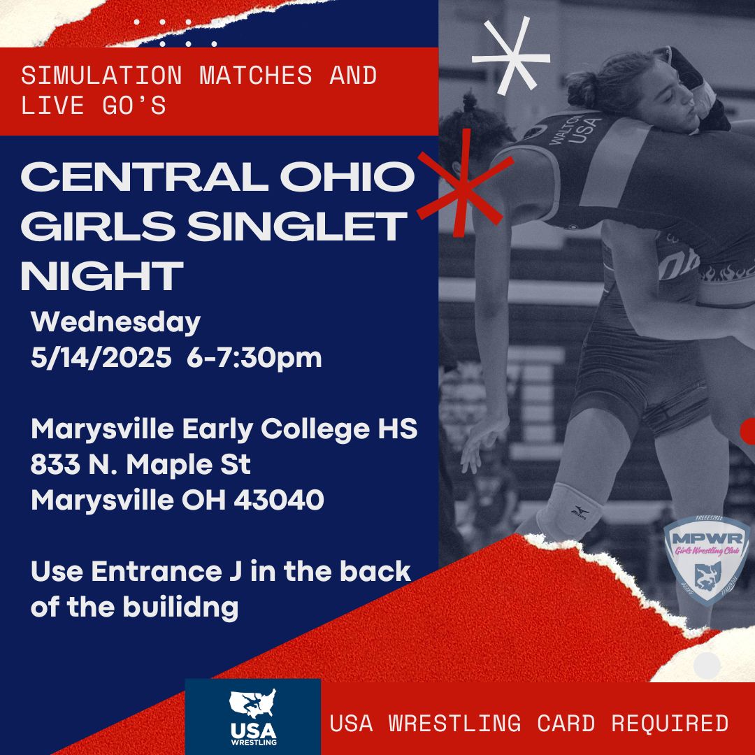 Girls Competition Night Wed 5/14
<a href="/USAWrestling/">USA Wrestling</a> Card required