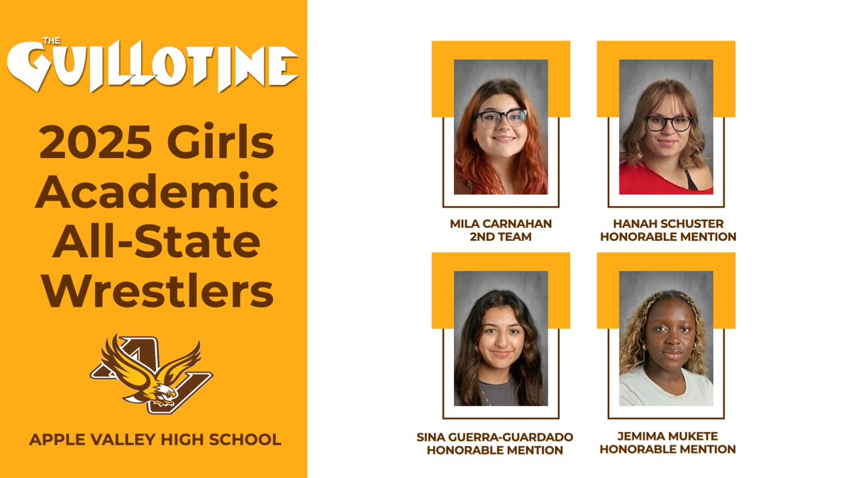 Congratulations to the 4 Apple Valley Girls who were recognized as Academic All-State honorees for 2024-25 season! 🦅 📚 theguillotine.com/2025/05/mwca-t…