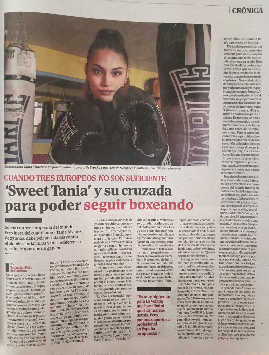 «Es muy hipócrita: para La Velada que hace <a href="/IbaiLlanos/">Ibai</a> sí que hay marcas detrás. Pero por una deportista profesional en España no apuestan».

✍🏼 <a href="/TaniaAlvarezBox/">Tania Álvarez</a> con <a href="/Sebastian_RdeG/">Sebastián Ruiz de Gamboa A</a> en <a href="/elmundoes/">EL MUNDO</a>