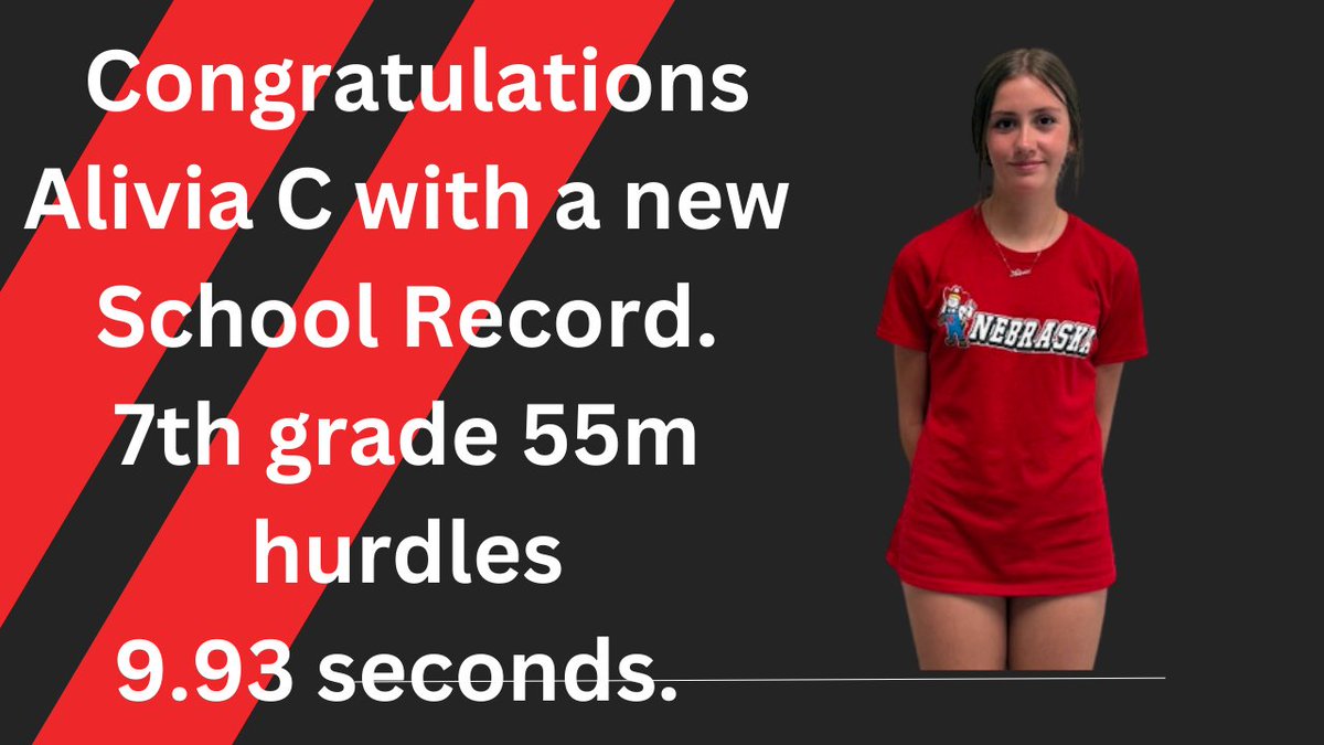 Last week Alivia sets new school record in 7th grade 55 hurdles.  We are so proud of you.