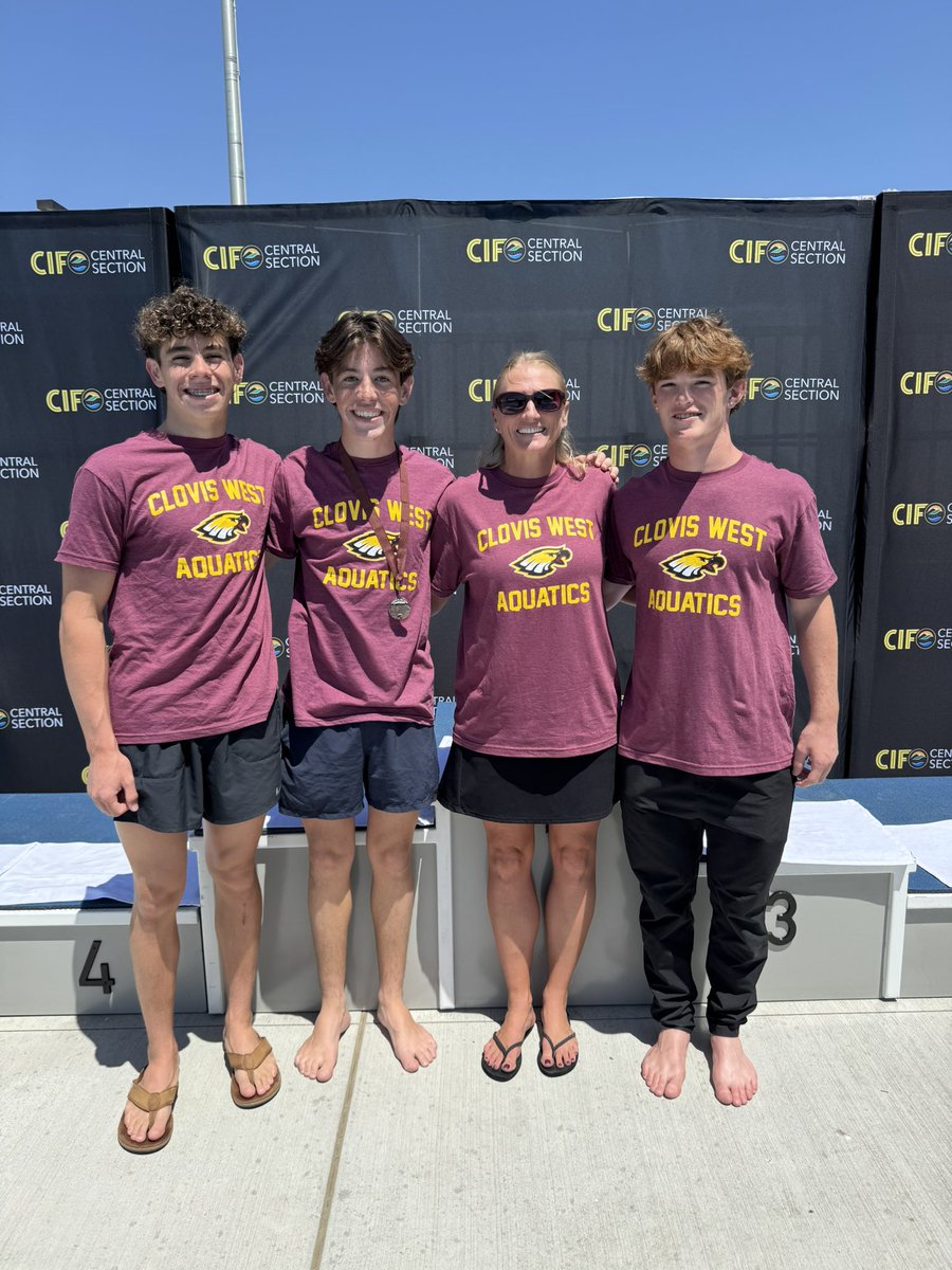 Coach Allison Peck with our amazing boy divers. Congratulations to senior Ian McDougal for making the podium.