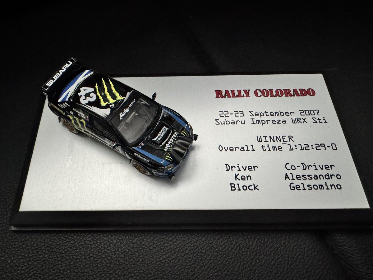 MonsterJoe's tweet image. September 22-23, 2007 Subaru Impreza WRX Sti ,Overall Winner Rally Colorado-1:12:29-0-this model was given to me by @kblock43 while having a meeting with him at his @dcshoes office as a thank you for the support as we had just started our relationship at the @xgames August 2007.