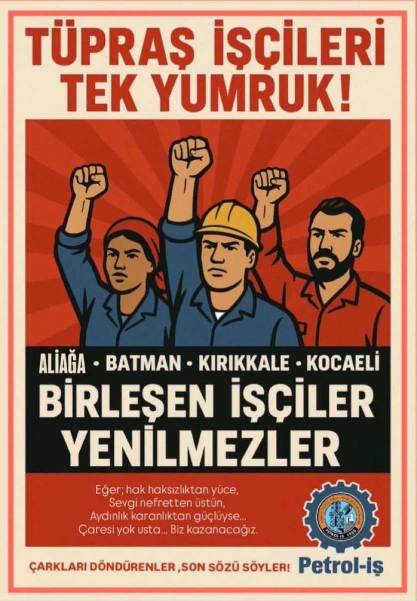 Yıllardır TÜPRAŞ’ı omuzlayan biziz.
Hakkımız olanı alıncaya kadar susmak yok.
#tuprsiscisidireniyor
