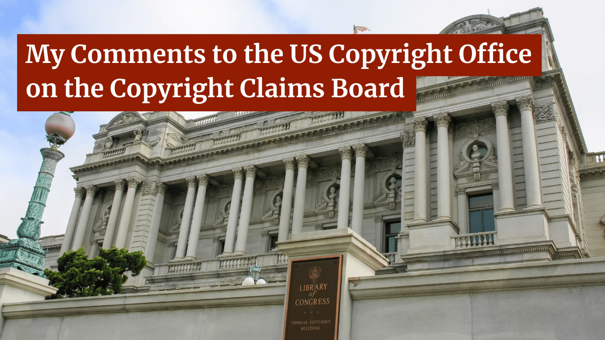 plagiarismtoday's tweet photo. In March, the US Copyright Office asked for feedback regarding the Copyright Claims Board. These are the comments that I have filed.
Article in Thread
#Copyright #USCO #FederalRegister https://t.co/hqefWFgR3P