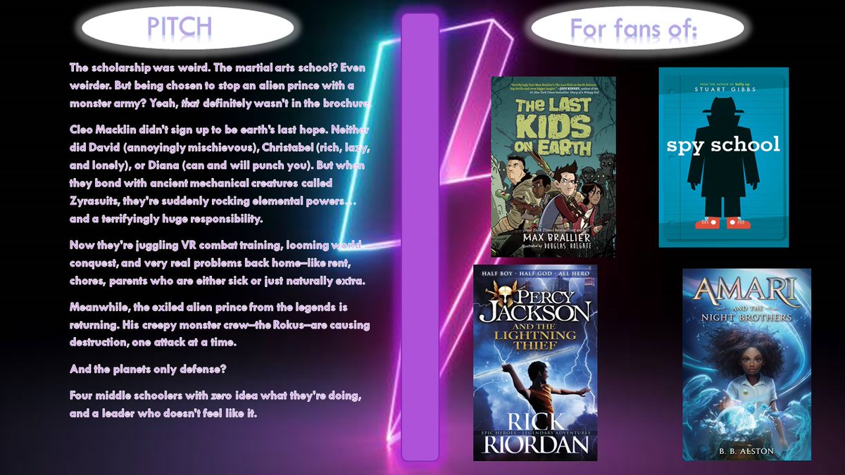 #Questpit #MG #SFF #Q
When Percy Jackson and power rangers meets in space...
👽Alien Mythology
🤼Martial arts
🦸Elemental power mech-creatures—Zyrasuits
👩‍👧‍👦Found family
👹 Monster-of-the-week
⚡Reluctant Leader
🏫Advanced School 
😍First crush
🤧Sick Parents
🏇Art appreciation